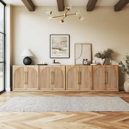 Miniatura 31 de BELLEZE Aparador Modular Acanalado Buffet con Almacenamiento, Mesa Consola Moderna de Mediados de Siglo con Puertas Arqueadas Simétricas, Elegante