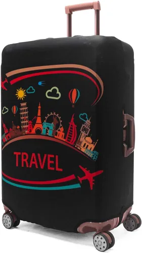 Miniatura 2 de Madifennina Funda protectora de equipaje de viaje de elastano para equipaje de 23 a 32 pulgadas, Negro-viaje