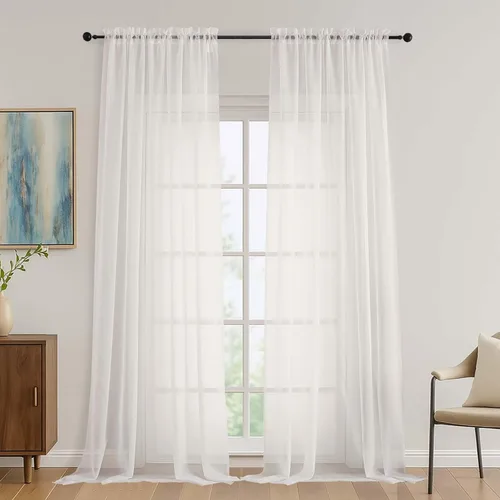 Miniatura 191 de OVZME - Cortinas traslúcidas blancas de 45 pulgadas de largo, 2 paneles, cortinas de gasa con bolsillo para barra para ventanas pequeñas, cada una