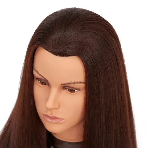 Miniatura 3 de Cabeza de maniquí de 26-28 pulgadas, cabeza de maniquí Yaki de fibra sintética para peluquería y cosmetología, maniquíes, cabeza de práctica