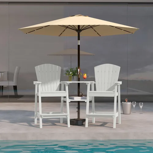 Miniatura 21 de Juego de 2 sillas altas Adirondack de Patio Kingdom, sillas de cubierta de HDPE con bandejas conectadas y agujero para sombrilla, taburetes de bar