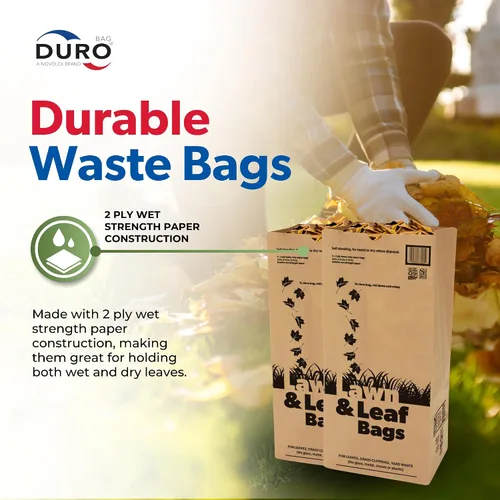 Miniatura 6 de Bolsas Duro 21089 2 bolsas para césped y hojas, 50 lb, 16 en largo x 12 en ancho x 35 en diámetro, papel, kraft, (Paquete de 5)