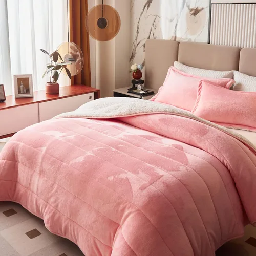 Miniatura 9 de Manta de cama gruesa de franela de lujo de 3 capas, tamaño individual, manta sherpa de terciopelo de felpa suave con 2 fundas de almohada, pesada