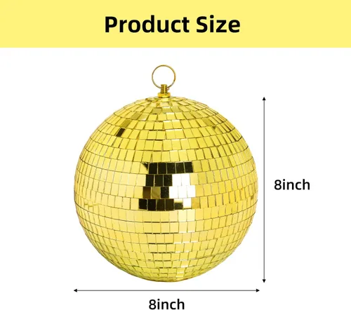 Miniatura 2 de DJBoomy Bola de discoteca de espejo colgante de 8 pulgadas: bolas de discoteca doradas, bola de espejo con anillo colgante para decoración de Dorado