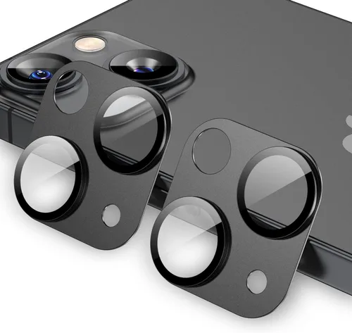 Korecase [Paquete de 2 protectores de lente de cámara para iPhone 13/13 Mini, color negro medianoche] | Vidrio templado, metal, dureza 9H,