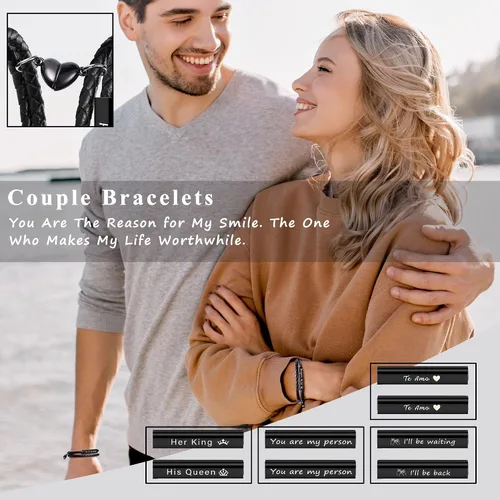 Miniatura 2 de Pulseras para parejas para mujeres, regalos para hombres, aniversario de boda, regalos de nacimiento para novio, novia, pulsera a juego, 2 piezas