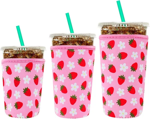 Miniatura 13 de YR Funda aislante de neopreno reutilizable para tazas de café helado, paquete de 3 fundas para bebidas heladas y calientes, enfriador de bebidas