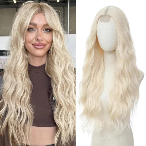 Peluca larga rubia 613 para cosplay, peluca sintética de 28 pulgadas, parte media, regalos realistas, pelucas de fiesta para mujeres, uso diario,
