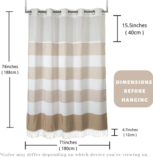 Miniatura 6 de Cortina de ducha de tela pesada sin gancho con forro de imanes a presión, cortina de baño gruesa con borla transparente en la parte superior