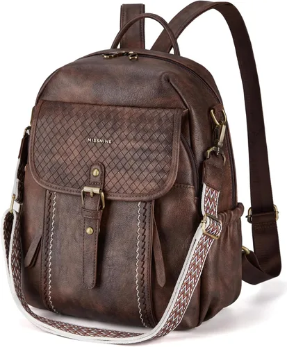 Missnine Mochila de cuero para mujer, mochila antirrobo, bolsa de hombro convertible con cremalleras seguras para viajes y trabajo, Café, Vintage