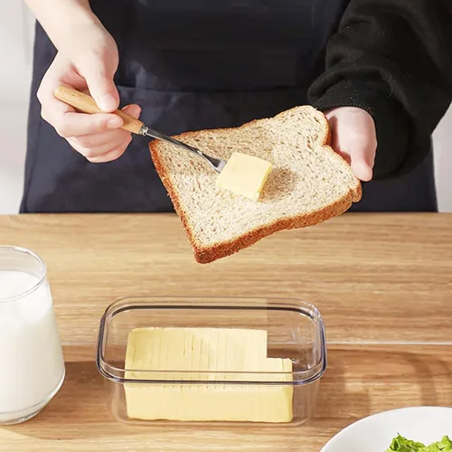 Miniatura 3 de Cortador de mantequilla de acero inoxidable, cortador de mantequilla y plato, recipiente para rebanar mantequilla con tapa para refrigerador, caja