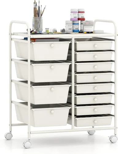 Miniatura 23 de Giantex - Carrito de almacenamiento rodante con 10 cajones con ruedas, asa, cajones removibles, unidad de almacenamiento organizadora móvil, carrito
