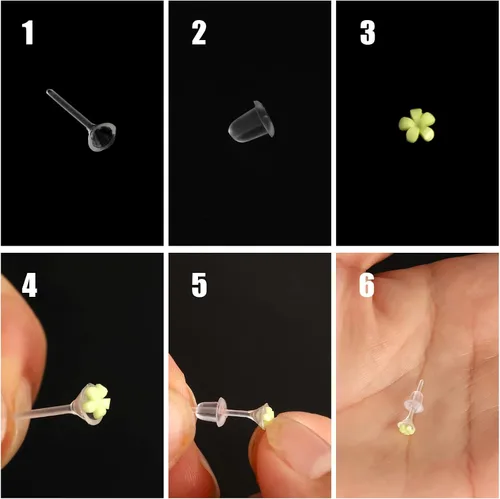 Miniatura 4 de KINBOM 100 pares de aretes de plástico transparente, protectores de aretes, aretes de plástico invisibles, aretes de plástico transparente, aretes
