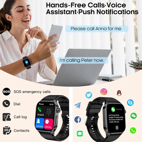Miniatura 5 de Reloj inteligente para hombres y mujeres con llamadas Bluetooth, presión arterial, frecuencia cardíaca, oxígeno en sangre, estrés, HRV, monitor