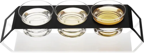 Viski Tequila Tasting Flight – 3 vasos de degustación de tequila de cristal sin plomo con soporte de acero inoxidable, capacidad de 6 onzas cada uno