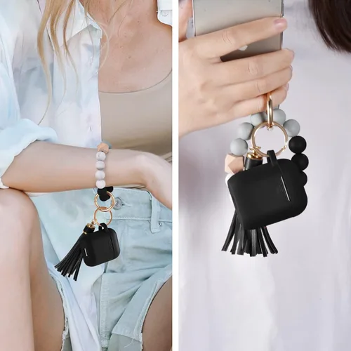 Miniatura 5 de Filoto Compatible con Funda para Air pod, Linda Funda Apple 2/1 para Mujeres, Funda Protectora de Silicona con Llavero de Pulsera (Negro)