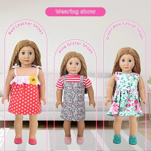 Miniatura 6 de MSYO 6 pares de zapatos de muñeca de estilo aleatorio de 18 pulgadas, calzado de muñeca de moda surtido, zapatos planos, botas y zapatos