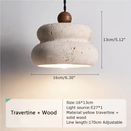 Miniatura 5 de Farmhouse Pendant Lights Fixtures Vintage Yellow Travertine Hanging Lamp with Wood Accents Japanese Wabi-Sabi Natural Chandeliers for Kitchen Island