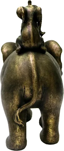 Miniatura 5 de Nature's Mark Estatua de Resina de 3 Bebés Elefantes Montando en un Elefante de 8" H Figura Decorativa para el Hogar (Bronce)