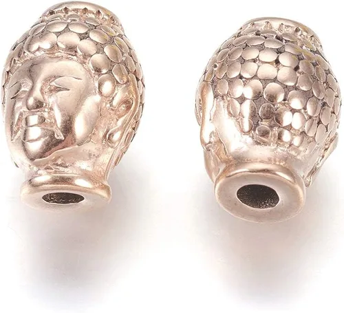 Miniatura 12 de Craftdady 60 cuentas espaciadoras de cabeza de Buda tibetano, 3 colores, cuentas de metal espiritual budista de 10-11x9-0.394 in de doble cara