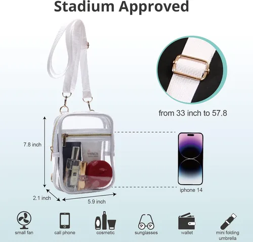 Miniatura 10 de Bolso cruzado aprobado por estadios para mujer, bolsa transparente para estadios para eventos deportivos, conciertos