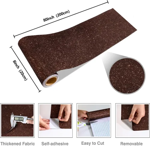 Miniatura 9 de CRE8TIVE Papel tapiz marrón oscuro con purpurina, borde de pared para despegar y pegar, 8 x 80 pulgadas, papel tapiz de tela brillante, extraíble