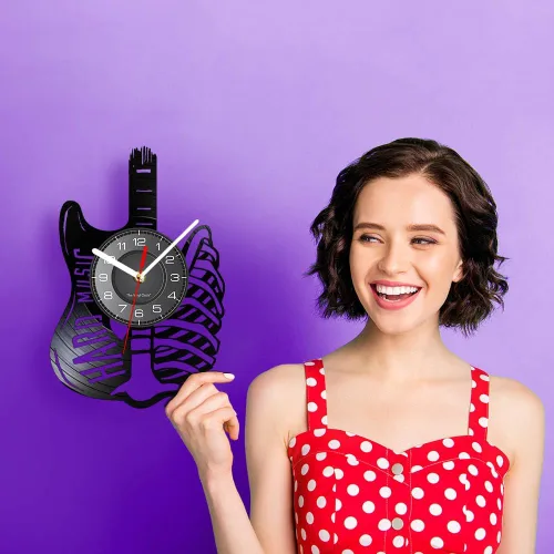Miniatura 9 de Reloj de pared de guitarra de 12 pulgadas, moderno, decorativo, silencioso, de cuarzo, analógico, sin tictac, funciona con pilas, para amantes