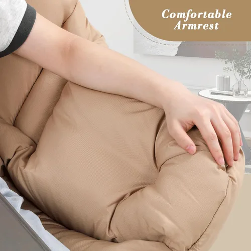 Miniatura 6 de Athena Collection Silla perezosa con otomana, sofá de salón, silla tapizada con reposapiés plegable, silla de lectura con bolsillo lateral y Beige