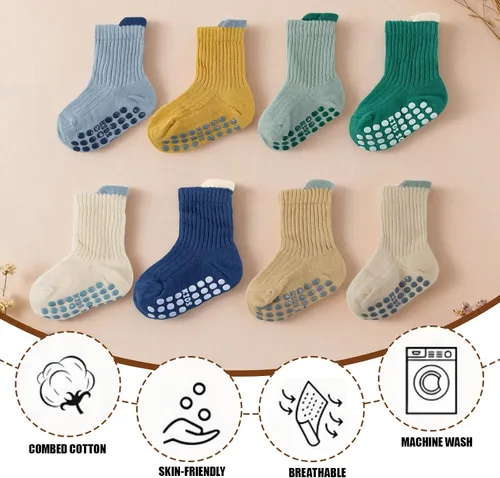 Miniatura 3 de 8 pares de calcetines de algodón antideslizantes para niños y niñas, recién nacidos, calcetines de algodón con agarres 0-3T