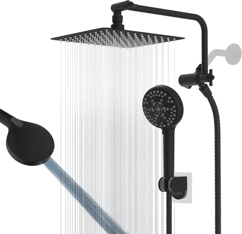 Miniatura 21 de Cabezal de ducha de metal de 12 pulgadas, cabezal de ducha de alta presión, cabezal de ducha de mano con brazo de extensión de ducha ajustable de 11