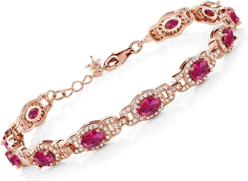Gem Stone King 18K Rose Gold Plated Silver Oval Gemstone Birthstone Tennis Bracelet For Women | Oval 6X4MM | 7 Inch With 1 Inch Extender | Fine