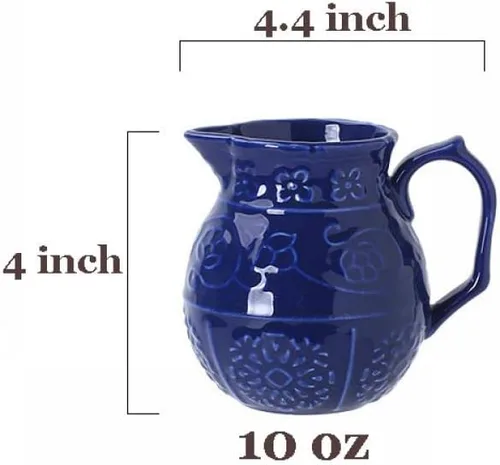 Miniatura 2 de CHOOLD Juego de azúcar y crema de cerámica en relieve azul con tapa, cuchara y crema, juego de servir café, 10 onzas Azul - Alivio