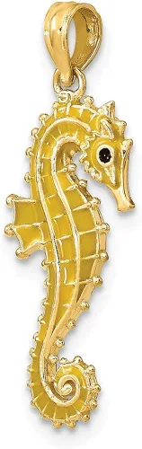 Miniatura 5 de Colgante de oro amarillo macizo de 14 k con forma de caballito de mar esmaltado en 3D 0827in x 0394in