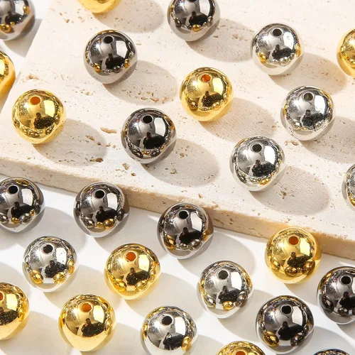 Miniatura 6 de cuentas de acrílico de 16 mm en color dorado y plateado de 100 unidades, cuentas de chicle para bolígrafo, para hacer pulseras, diademas, collares