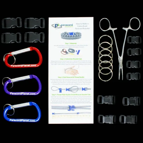 Miniatura 10 de Pulsera y kit de proyecto de paracaídas – 550 cuerdas de paracaídas, hebillas, mosquetones, llaveros
