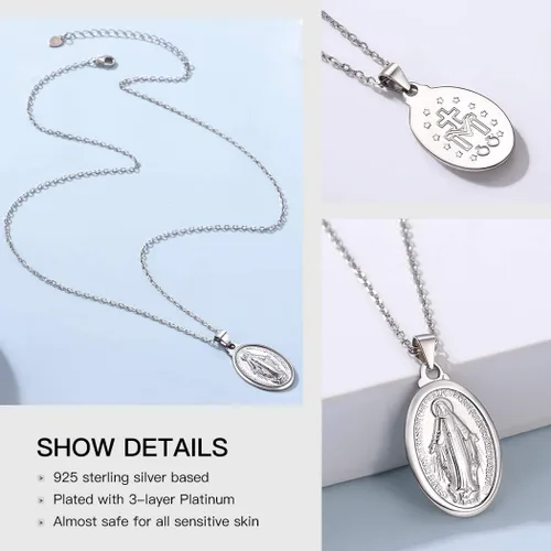 Miniatura 17 de Suplight 925 Stelring - Collar de plata virgen maría, joyería cristiana, medallón ovalado, collar con colgante (con caja de regalo)