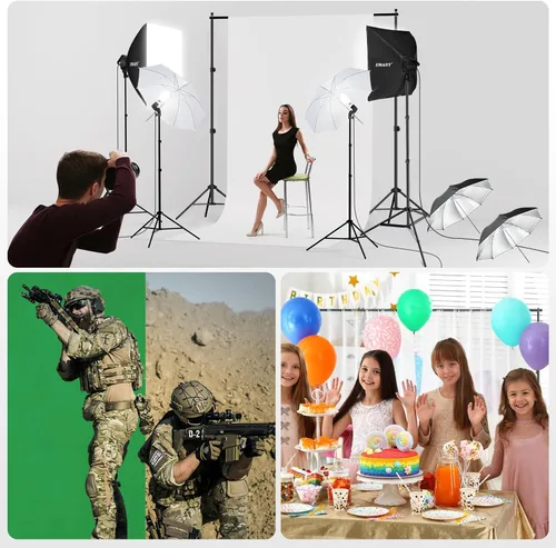 Miniatura 6 de EMART Sistema de soporte de telón de fondo de 7 x 10 pies con bolsa de arena, kit de iluminación para fotografía con 12 bombillas CFL de 45 W, 3