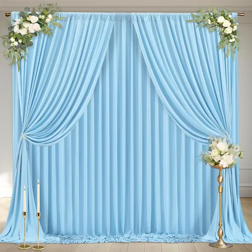 Miniatura 27 de Cortinas de fondo azul bebé de 8 x 10 pies para bodas, cortinas de fondo de poliéster sin arrugas, para baby shower, fiestas de cumpleaños