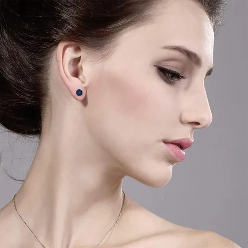 Miniatura 4 de Gem Stone King Aretes redondos de oro blanco de 14 quilates con piedra natal de 0.197 in Aretes de oro blanco para mujer