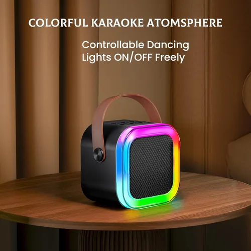 Miniatura 6 de IROO - Máquina de karaoke para niños y adultos, minialtavoz Bluetooth portátil con 2 micrófonos inalámbricos y luces de fiesta, para celular, regalo