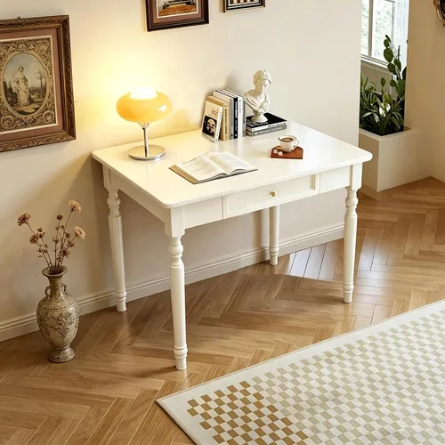 Miniatura 13 de Escritorio de madera maciza con cajones, pequeño escritorio con cajones para computadora, escritorio de PC para trabajo, estudio o juegos, fácil
