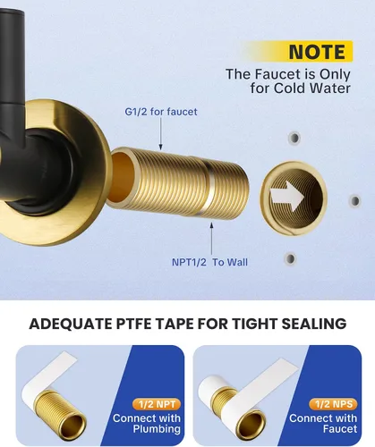Miniatura 8 de Grifo de Llenado de Ollas Negro y Dorado, ARCORA Moderno Grifo de Llenado de Ollas de Montaje en Pared con 2 Manijas con Brazos Oscilantes de Doble
