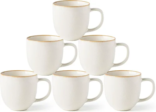 AmorArc Tazas de café de 12 onzas, juego de 6 tazas de café de cerámica para hombre, mujer, papá, mamá, tazas de café modernas con asa para café con