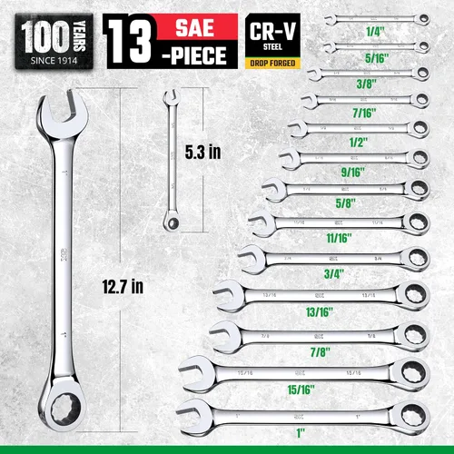 Miniatura 3 de SK Juego de llaves de trinquete, juego de llaves combinadas, 13 piezas, SAE de 1/4 a 1 pulgada, 72 dientes, construcción CR-V premium