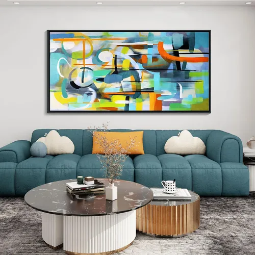 Miniatura 10 de Mofutinpo Arte de Pared en Lienzo Azul Decoración de Pared Abstracta Moderna para Sala de Estar Cuadros Contemporáneos para Decoración de Pared