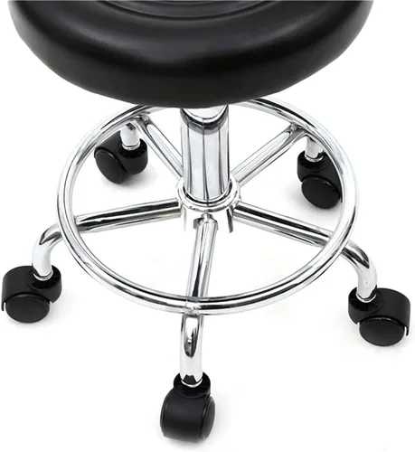 Miniatura 9 de Taburete multiusos para salón, taburete giratorio ajustable con cojín trasero y ruedas, perfecto para salón de belleza, spa, tatuaje, masaje