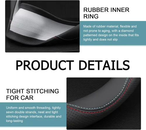 Miniatura 6 de 1 funda para volante de automóvil, ultrafina y suave, accesorios de volante de cuero suave, funda redonda transpirable de 15 pulgadas, accesorios