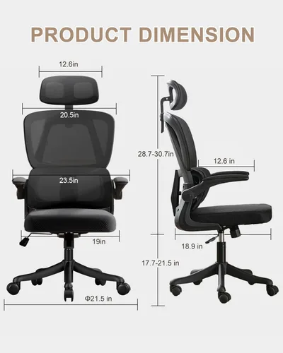 Miniatura 2 de Silla de oficina de malla, ergonómicas de respaldo alto con ruedas y reposacabezas ajustables, cómodos brazos abatibles para el hogar, dormitorio