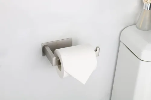 Miniatura 6 de Portarrollos de papel higiénico, autoadhesivo, de acero inoxidable, resistente al óxido, sin taladrar, fácil de instalar, estante de papel higiénico