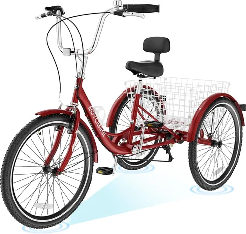 Miniatura 8 de H&ZT Triciclo para adultos, bicicleta de 3 ruedas, triciclo crucero, con cambio de 7 velocidades, manilla de freno de estacionamiento, paso bajo